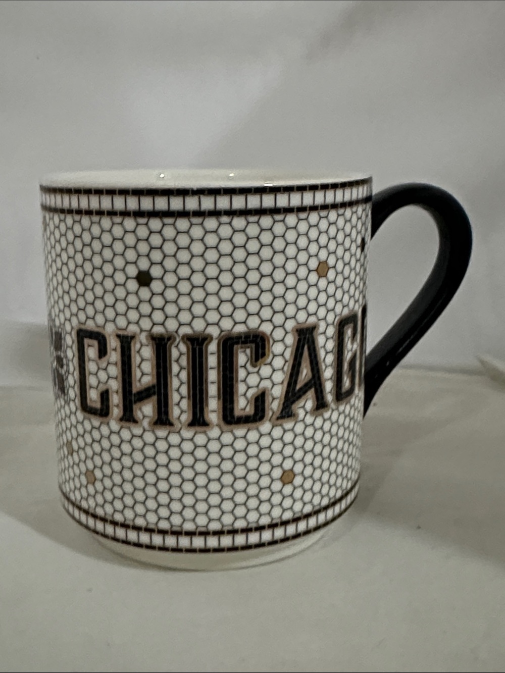 Anthropologie Chicago Mosaic Stoneware Mug - White, Black & Gold